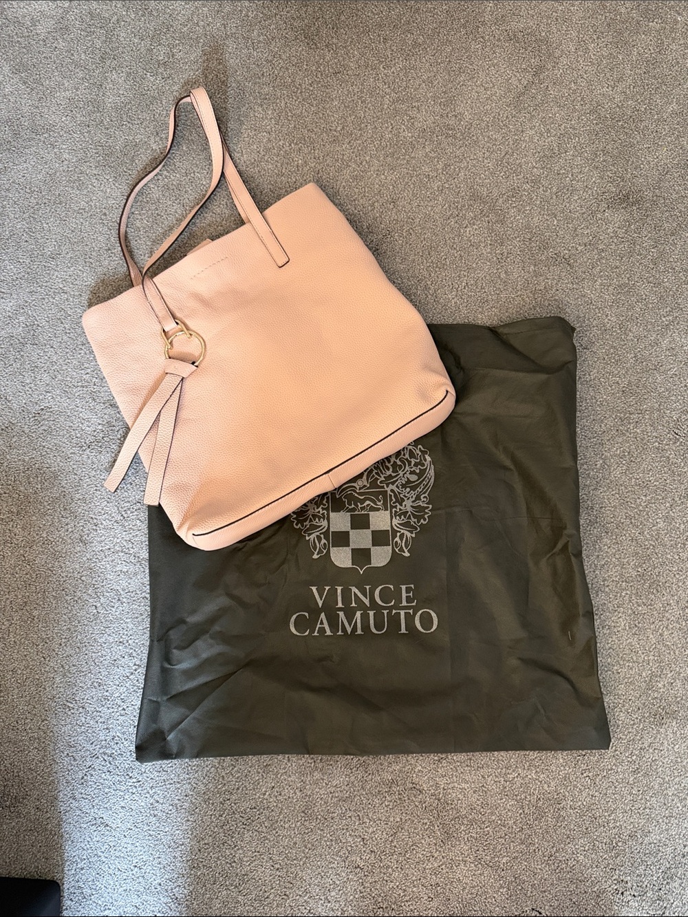 Vince Camuto Blush Pink Pebble Leather Tote with Gold Accent